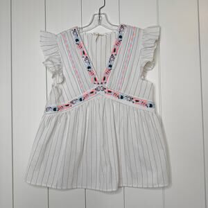Entro Boho Embroidered Peplum Blouse Medium Folk Stripe Top